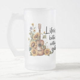 Taza De Cristal Esmerilado Guitarra De Nombre personalizar Con Girasol