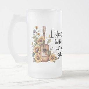 Taza De Cristal Esmerilado Guitarra De Nombre personalizar Con Girasol