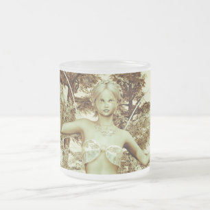 Taza De Cristal Esmerilado Hada de Invierno en Arte de Fantasía de Bosque Nev