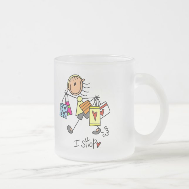 Taza De Cristal Esmerilado Hago compras las camisetas y los regalos (Derecha)