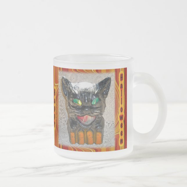 Taza De Cristal Esmerilado Halloween Black Cat Glass Mug Variety Set (Derecha)