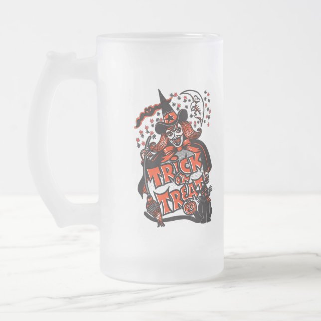 Taza De Cristal Esmerilado Halloween Bruja o truco (Izquierda)