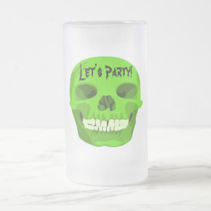 Taza De Cristal Esmerilado Halloween Green Skull Fiesta Mug