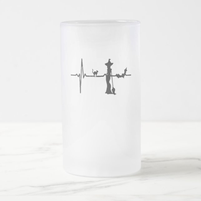 Taza De Cristal Esmerilado Halloween Heart Beat Black Cat and Bat (Centro)