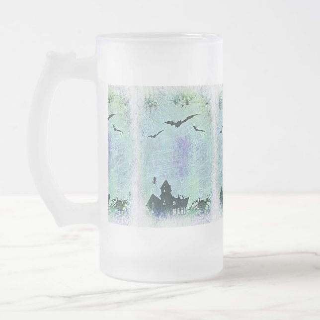 Taza De Cristal Esmerilado Halloween House | Arañas + Bats! (Izquierda)
