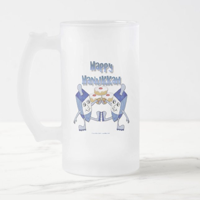 Taza De Cristal Esmerilado Hanukkah Dancing Dreides y Jelly Doughnut (Izquierda)