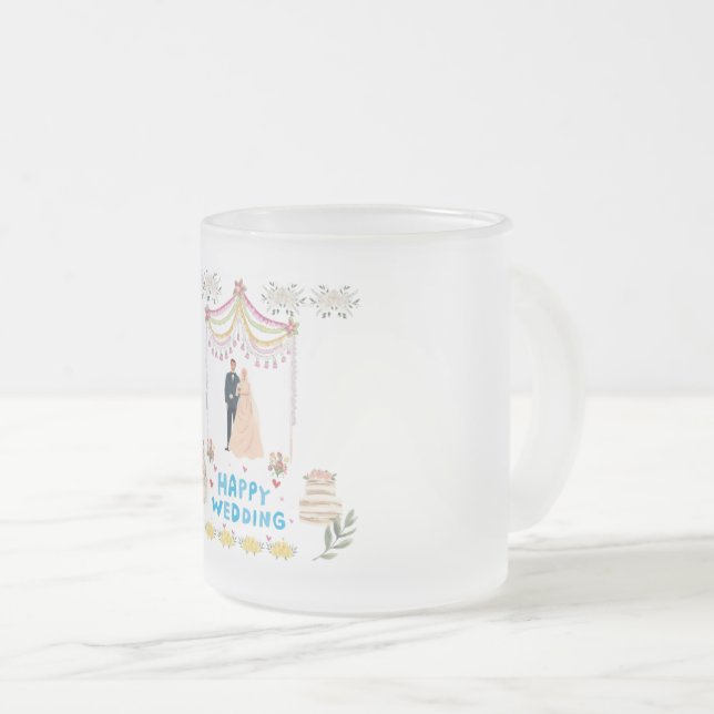 Taza De Cristal Esmerilado Happy Wedding Frosted Glass Coffee Mug  (Anverso derecho)