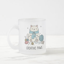 Taza De Cristal Esmerilado Happy White Cat Knitting Yarn Cute Hobby Drinkware