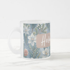 Taza De Cristal Esmerilado Hello Winter Pines & Flowers