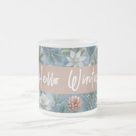Taza De Cristal Esmerilado Hello Winter Pines & Flowers