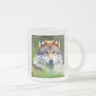 Taza De Cristal Esmerilado Hermosa pintura en la cabeza de Wolf