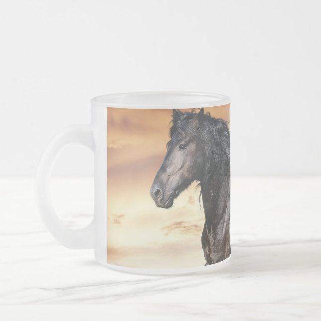 Taza De Cristal Esmerilado Hermoso caballo negro (Izquierda)