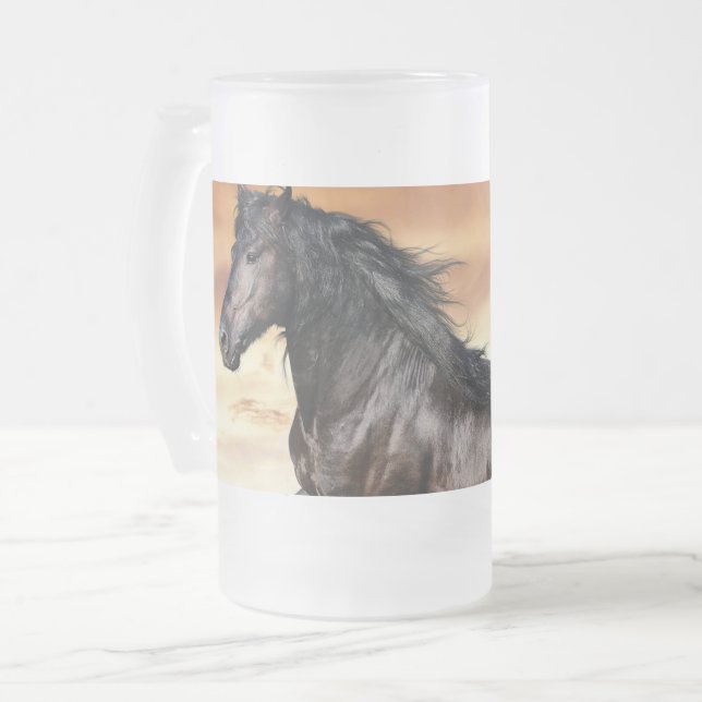 Taza De Cristal Esmerilado Hermoso caballo negro (Anverso izquierdo)