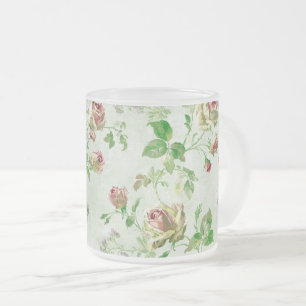 Taza De Cristal Esmerilado Hermoso patrón floral vintage rosas rosadas