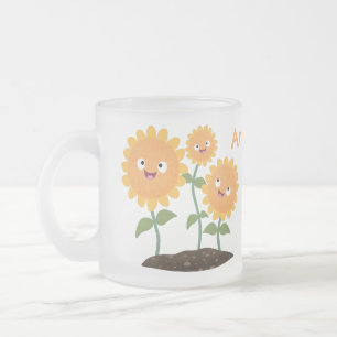 Taza De Cristal Esmerilado Hermosos girasoles alegres sonrientes ilustracion 