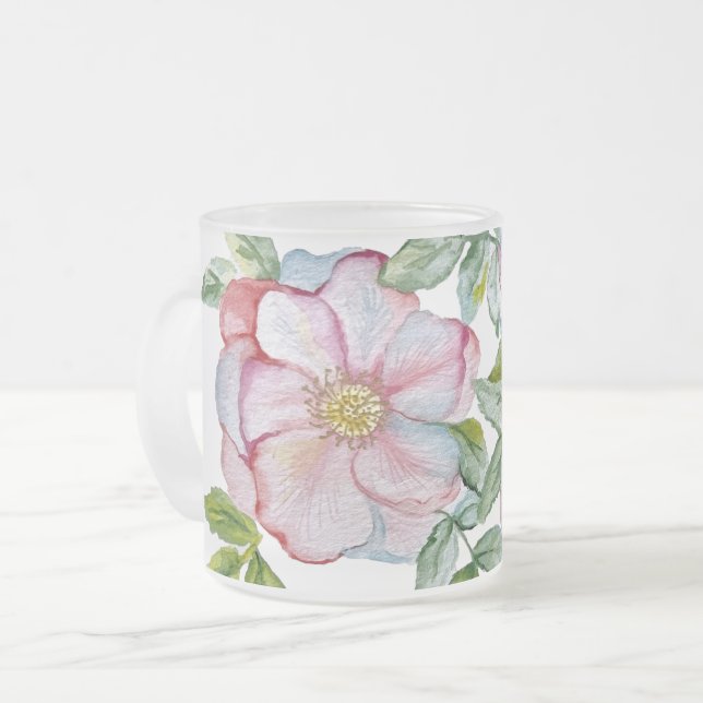 Taza De Cristal Esmerilado Hermosos rosas acuarelas realistas. (Anverso izquierdo)