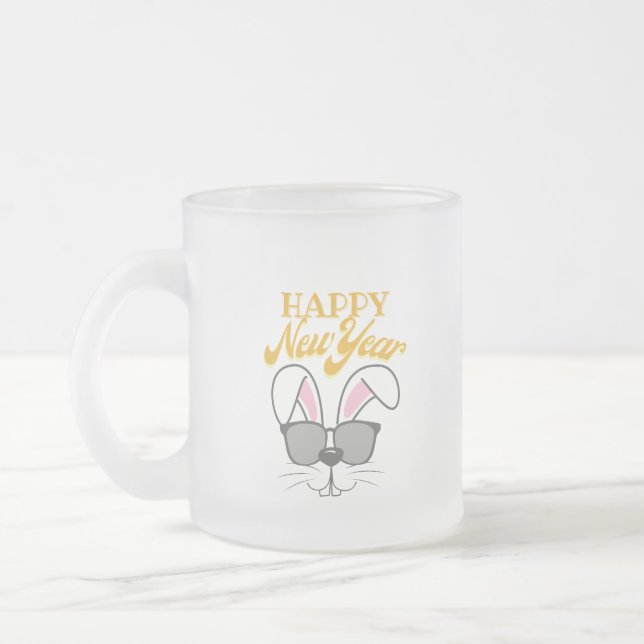 Taza De Cristal Esmerilado Hey bunny! Happy New Year Buddy (Izquierda)
