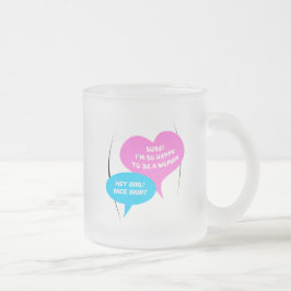 Taza De Cristal Esmerilado Hey Girl Nice Skirt LightBlue&Pink Fun Baloon