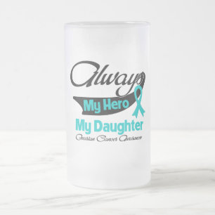 Taza De Cristal Esmerilado Hija - siempre mi héroe - cáncer ovárico
