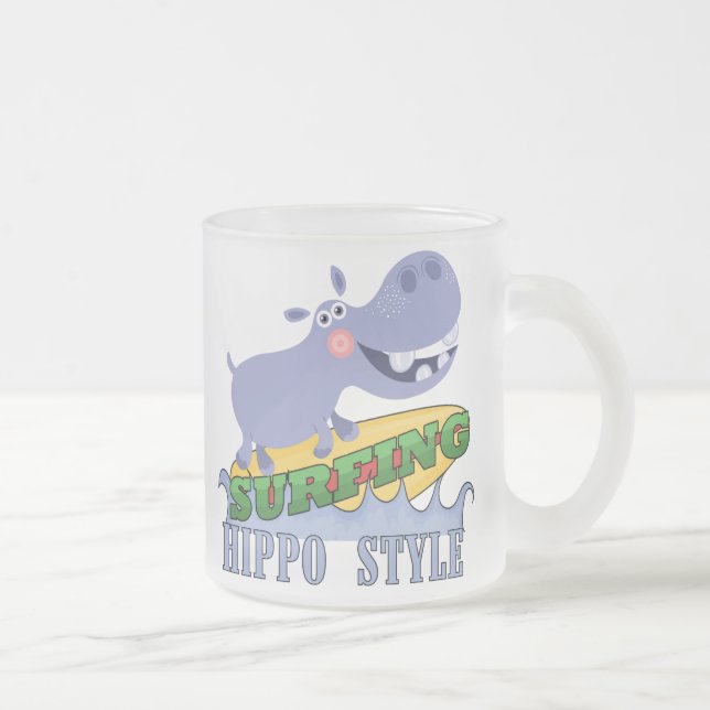 Taza De Cristal Esmerilado Hippopotamus de la persona que practica surf (Derecha)