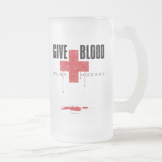 Taza De Cristal Esmerilado Hockey sobre sangre v2 Escarcha de cerveza de vidr (Derecha)