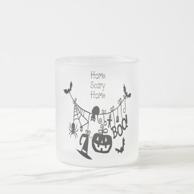 Taza De Cristal Esmerilado Hogar asustado Bats Calabaza, gato negro, vodoo (Centro)