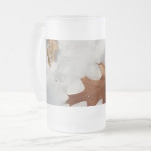Taza De Cristal Esmerilado hoja del roble en la nieve