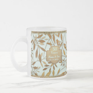 Taza De Cristal Esmerilado Hojas de oro 50° aniversario Boda