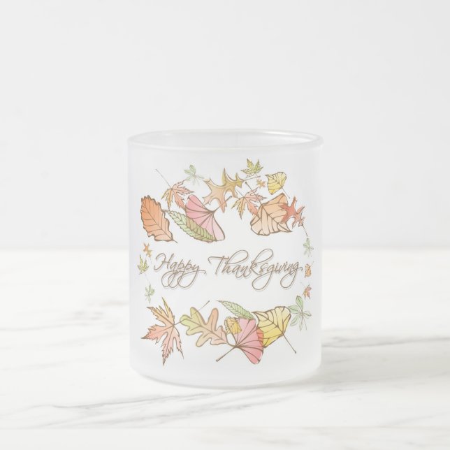 Taza De Cristal Esmerilado Hojas de otoño felices de la acción de gracias de (Centro)