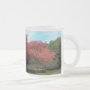 Taza De Cristal Esmerilado Hojas rojas
