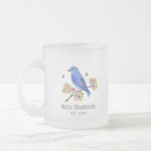 Taza De Cristal Esmerilado Hola Bluebirds Mug - Vidrio escarpado