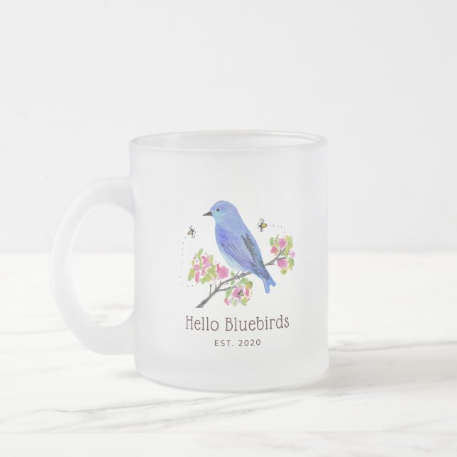 Taza De Cristal Esmerilado Hola cerdo azul: vidrio escarcha (Izquierda)