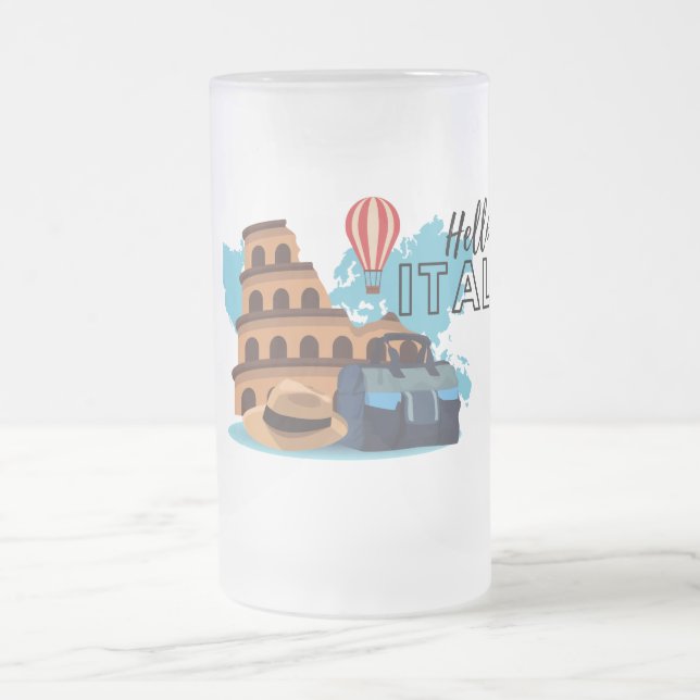 Taza De Cristal Esmerilado Hola Italia Frost Glass Beer Mug (Centro)