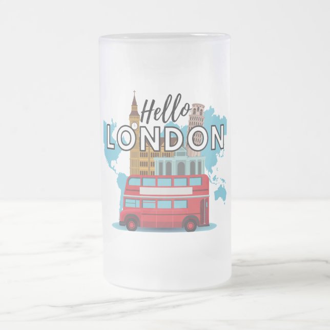 Taza De Cristal Esmerilado Hola London Frosted Glass Beer Mug (Centro)