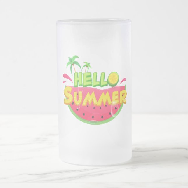 Taza De Cristal Esmerilado Hola sandía de verano (Centro)