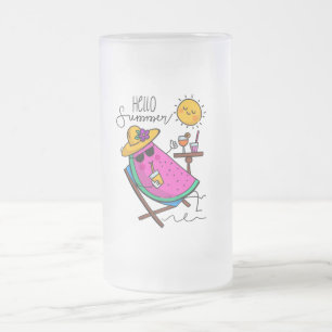 Taza De Cristal Esmerilado Hola sandía de verano relajante