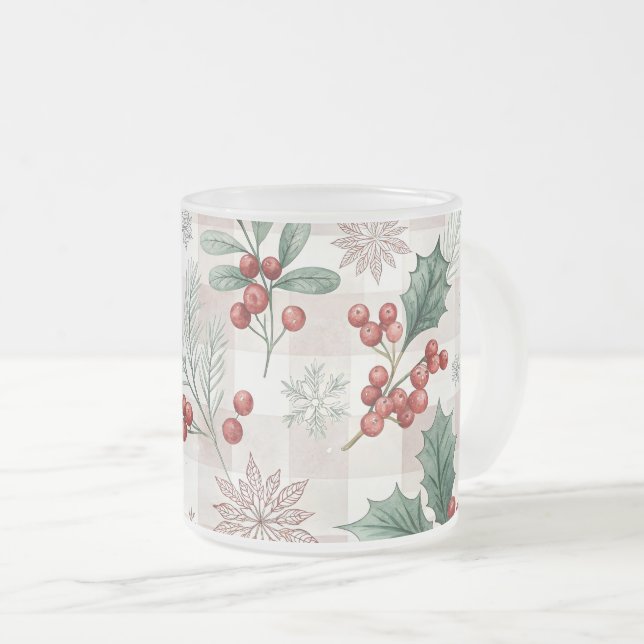 Taza De Cristal Esmerilado Holly Christmas Snow Watercolor (Anverso derecho)