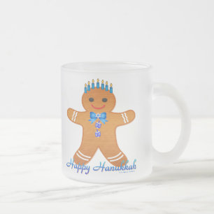 Taza De Cristal Esmerilado Hombre de jengibre de Judaica Hanukkah Menorá