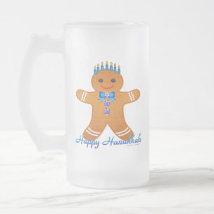 Taza De Cristal Esmerilado Hombre de jengibre de Judaica Hanukkah Menorá