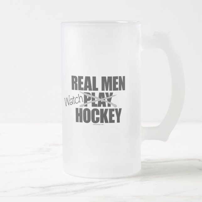 Taza De Cristal Esmerilado Hombres de verdad observan hockey Frost Glass Mug (Derecha)