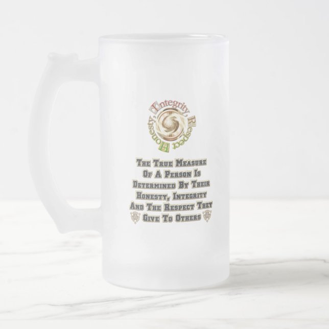 Taza De Cristal Esmerilado Honestidad Integridad Respeto MXT (Izquierda)