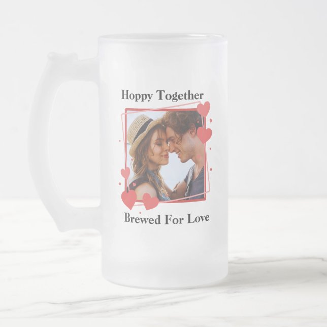 Taza De Cristal Esmerilado Hoppy Juntos Fabricado Para Amar Foto Pareja (Izquierda)