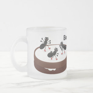 Taza De Cristal Esmerilado Hormigas felices patinando hielo en personalizado