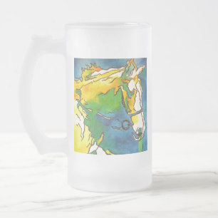 Taza De Cristal Esmerilado "Horse and Bridle Colorous Black Conesquema Art" #
