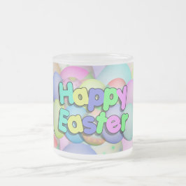 Taza De Cristal Esmerilado Huevos de Pascua Coloridos - Feliz Pascua