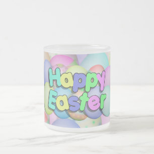 Taza De Cristal Esmerilado Huevos de Pascua Coloridos - Feliz Pascua