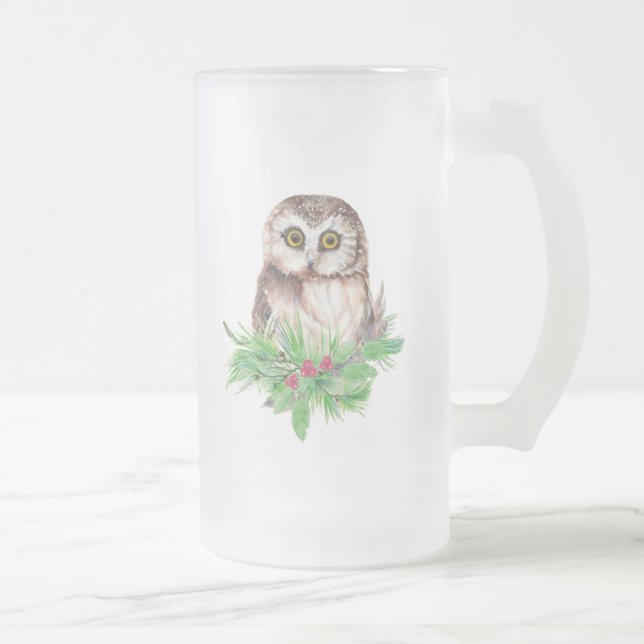 Taza De Cristal Esmerilado Humor de búho, pájaro acuarela para Navidades amab (Derecha)