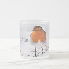 Taza De Cristal Esmerilado Hygge con un lindo pájaro ladrón en la nieve