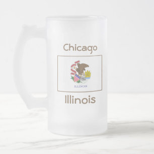Taza De Cristal Esmerilado Illinois Flag Map City Mug