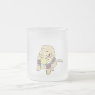 Taza De Cristal Esmerilado Ilustración adorable de un cachorro dorado con arn